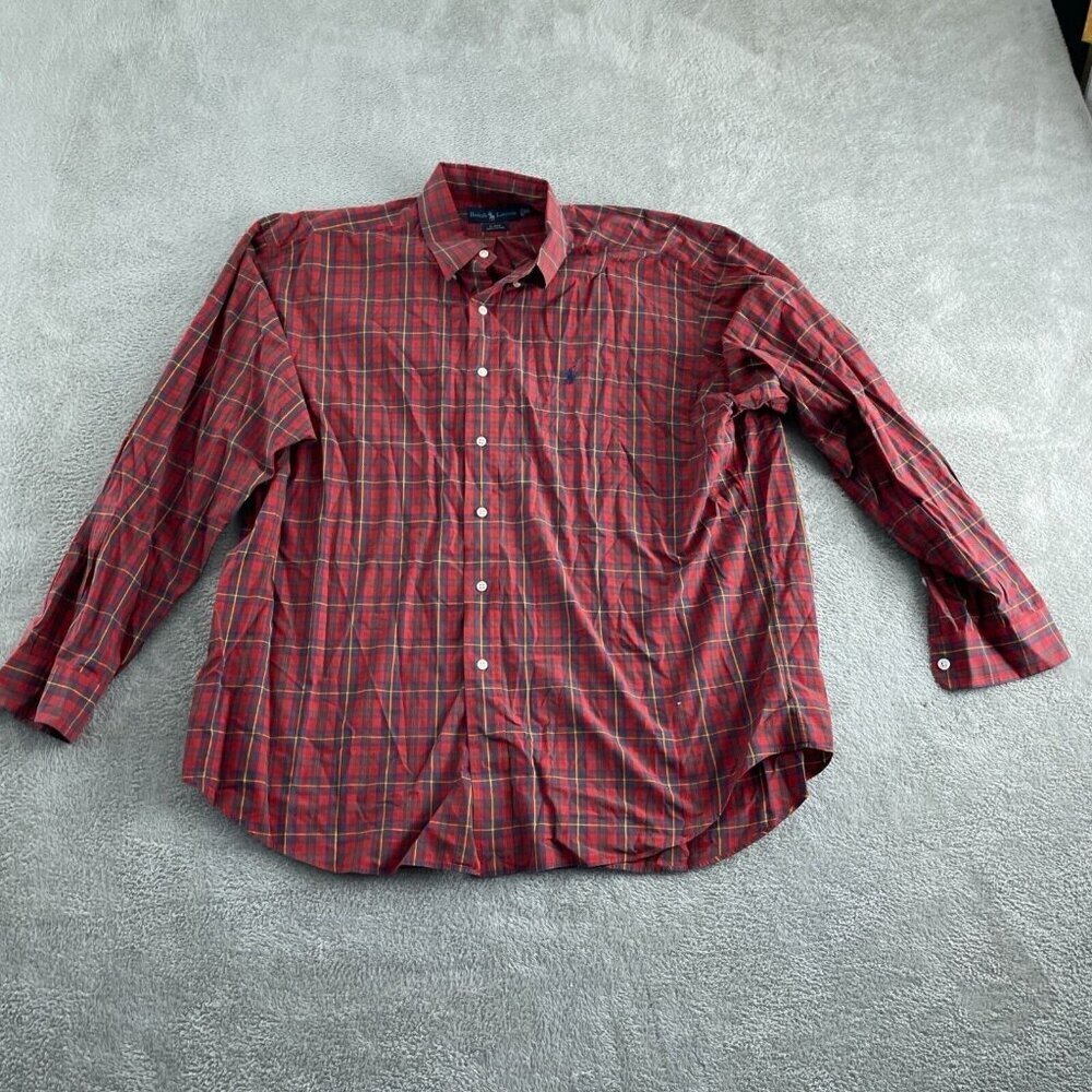 Ralph Lauren Blake Mens Red Plaid Button-Up Shirt XL 100% Cotton 4726